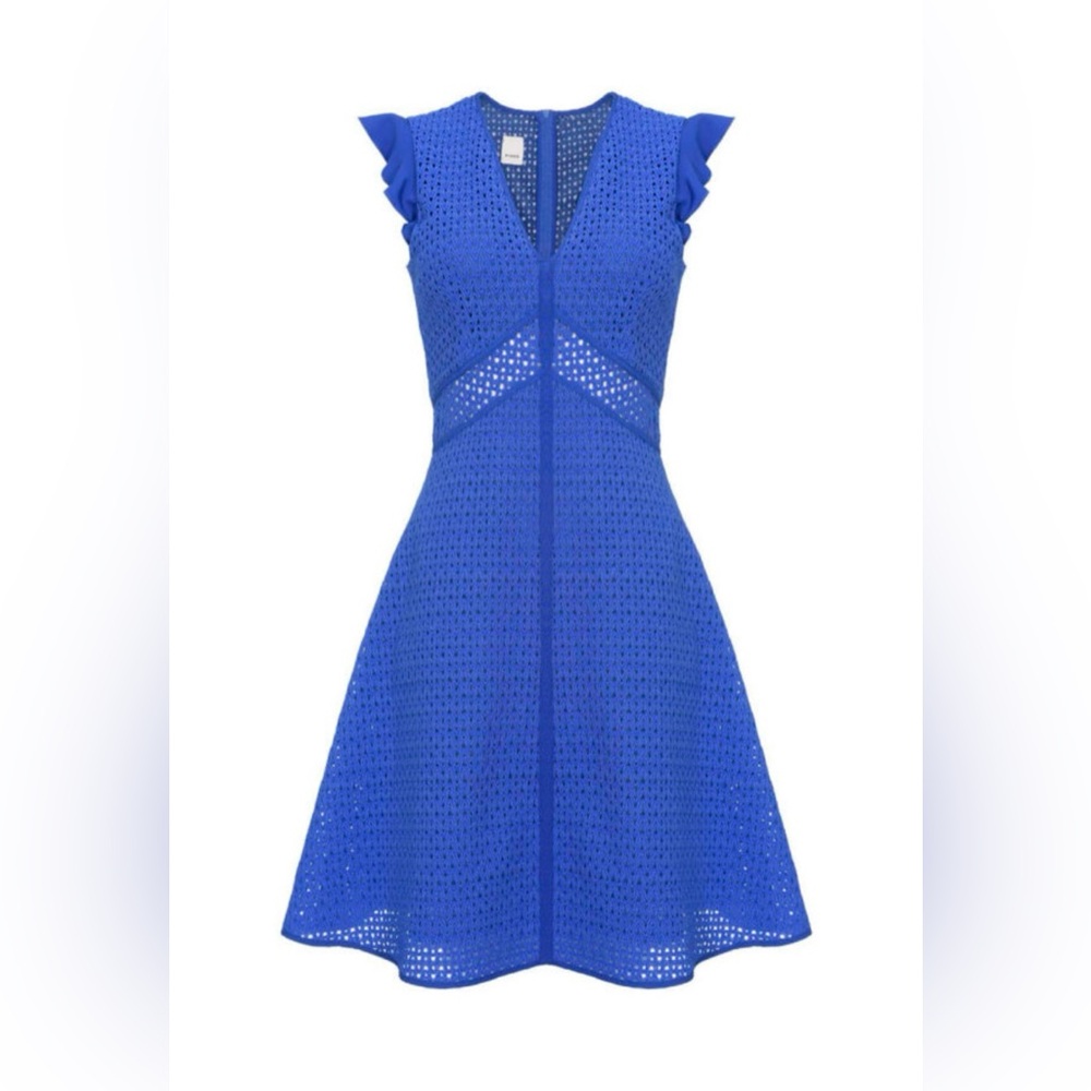 Pinko Laser-cut lace traces textured  A-lane dress in royal blue size 6 🔥🔥🔥